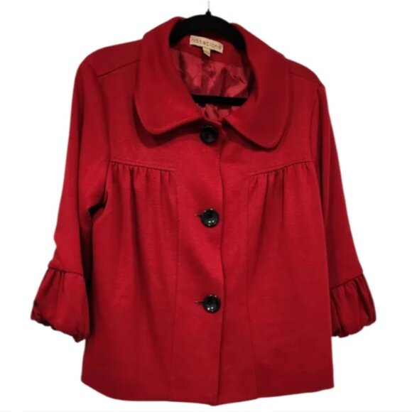Vibrant Vintage Charm! Notations Red Cropped Jacket with Bell Sleeves - Picture 1 of 8
